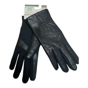 Isotoner Black Leather Gloves Wm’s L/XL